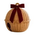 thumbnail image 2 of FeiBiQiuBi Woven Christmas Bell with Bow Ornament, Resin Jingle Bell Shaped Natural Rattan Tabletop Decor for Outdoor Indoor Decoration, 2 of 7