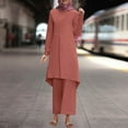 thumbnail image 2 of ZACPNCV Women Spring Solid Color Muslim Solid Color Long Sleeve Shirt Coat Wide Leg Trousers Casual Suit Orange, 2 of 9