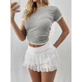 thumbnail image 5 of Women'S Y2K Lace Mini Skirt with Shorts A Line Hight Waisted Ruffle Skirt Skort White L, 5 of 8