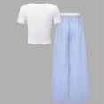 thumbnail image 5 of ITSAME Girls Outfit 2-Piece, Cute Bow Crewneck T-Shirt and Loose Pants Summer Casual Fashion Clothes Set Blue Size 12, 5 of 8