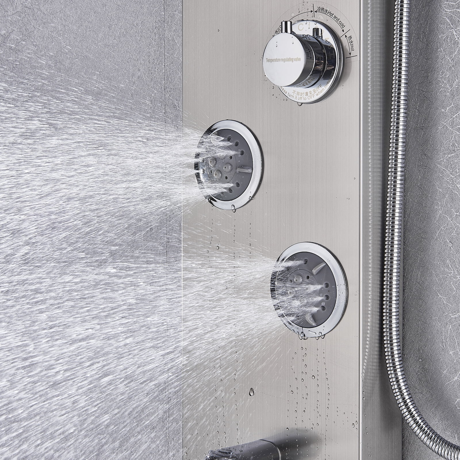 Senlesen Brushed Nickel Shower Panel Tower LED Rain Waterfall Massage System Body Tub Tap