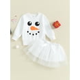 thumbnail image 2 of Wassery Kids Girl Christmas Outfits Clothes 6M 12M 1T 2T 3T 4T Toddler Baby Girls Long Sleeve Snowman Print Sweatshirt +Tulle Skirt Set 2Pcs Christmas Holiday-themed Clothing, 2 of 8