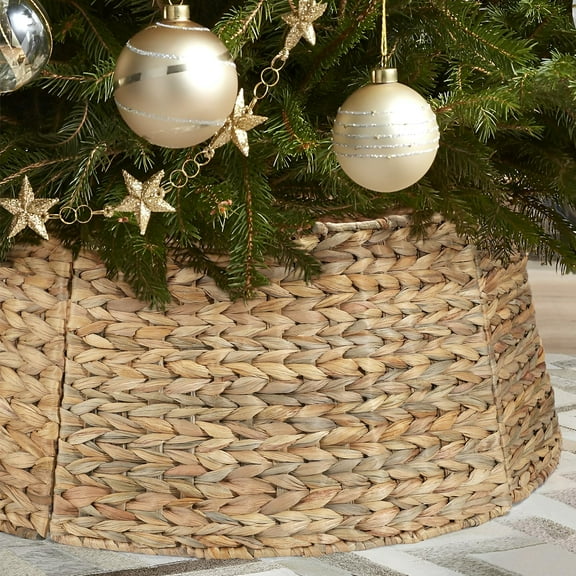 5-Piece Rattan Christmas Tree Collar - 26" Rustic Farmhouse Tree Skirt- Xmas Tree Base Cover for Christmas Decoration- Woven Holiday Tree Ring Accessory for Home, Living Room (Natural, 26 in)