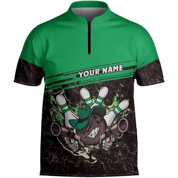 Personalized Bowling Jersey Gift 3D Custom Bowling Shirts for Team Name Bowl Bowler Shirt Unisex Cool Men Women (Green, L)