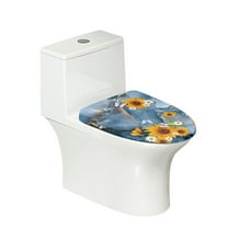 Xoenoiee Toilet Bowl Lid Cover Decorative Toilet Lid Cover Washable Elastic Edges Toilet Seat Lid Cover Fits Most Toilet Lids for Home Decor Accessories, Sunflower Daisy Butterfly Blue Golden Marble