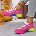 thumbnail image 3 of Rokment Color Block Running Tennis Walking Shoes for Women Comfortable Knit Lace up Athletic Workout Fitness Jogging Platform Sneakers Hot Pink Size 5.5, 3 of 7