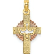 SWEET PEA JEWELLERY 14K Two-Tone Cut-Out Dove On Cross Charm (23 X 13) Made In United States k9053