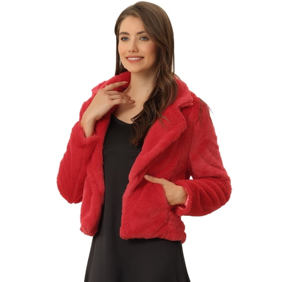 Abrigo mullido de piel sintética Allegra K Chaqueta recortada Rojo XL
