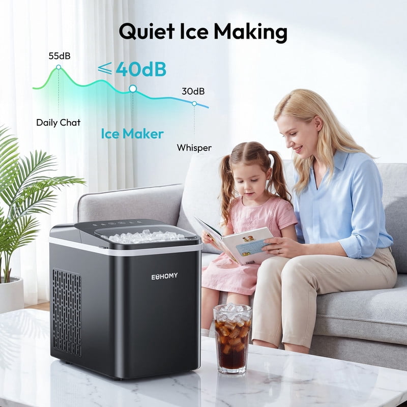 EUHOMY Chewable Ice Maker Countertop, Nugget Ice Machine Produces 33 lbs Daily, Fast & Compact