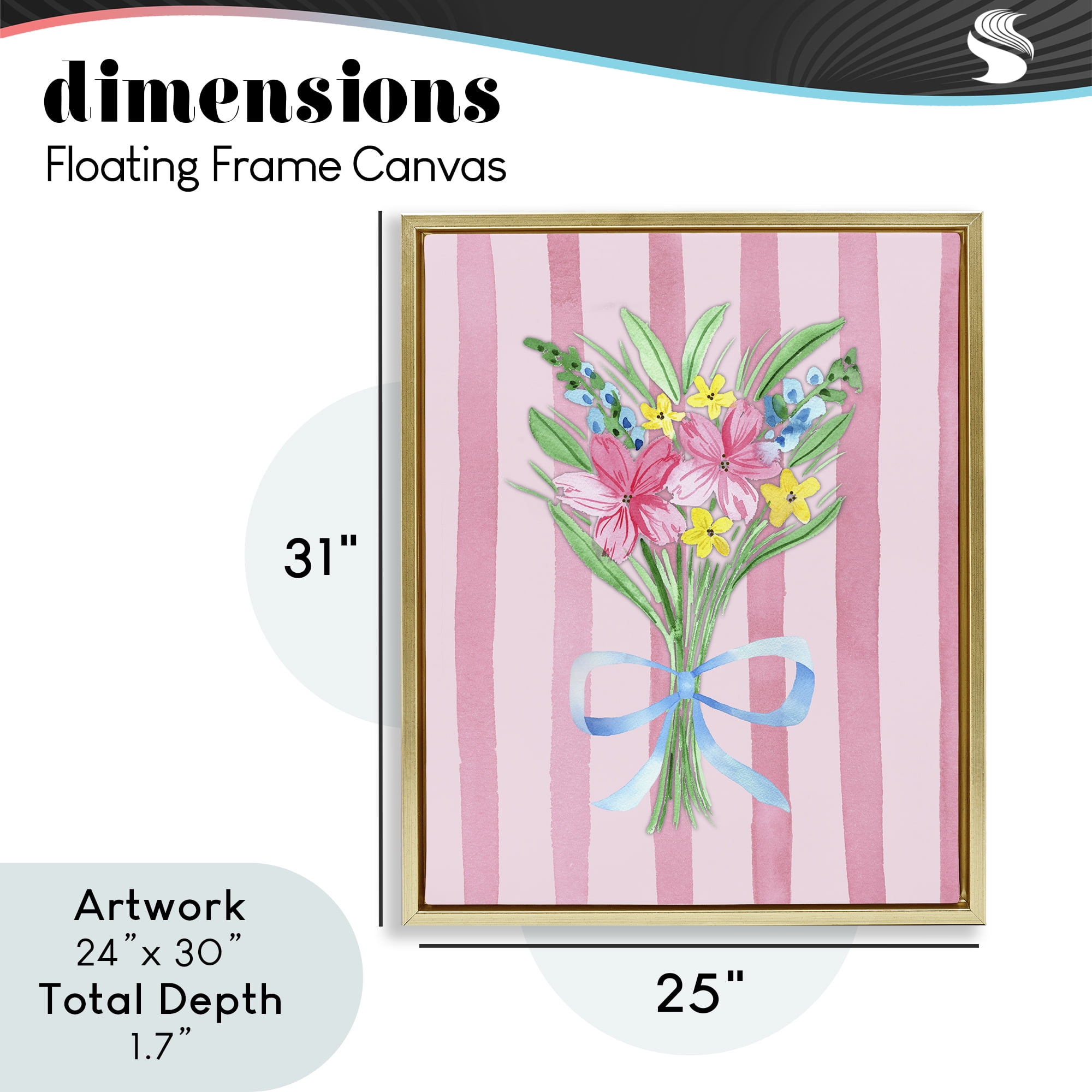 Spring Bouquet Pink & Blue Gold Framed Floater Canvas Wall Art, design by Nina Jacobs