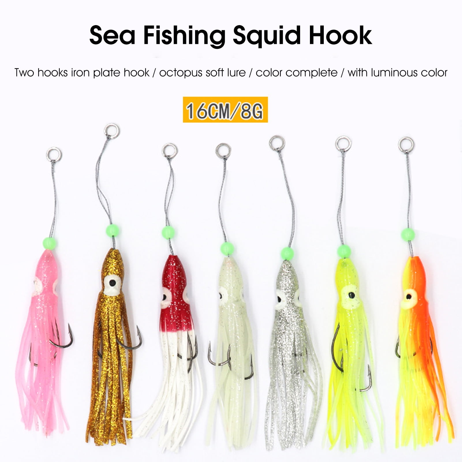 16cm/8g Silicone Squid Bait Sharp Vivid Swim Double Hook Octopus