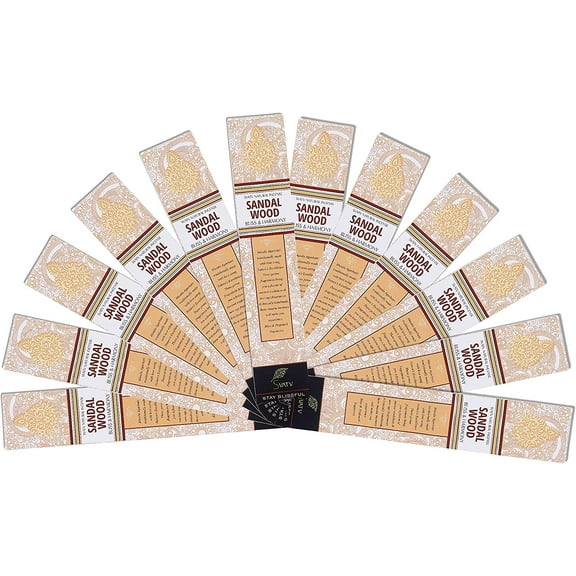 SVATV Hand Dipped Ancient Method Sandalwood Incense Stick with pack of 12 Incense for Meditation, Yoga, Spiritual, Aromatherapy Energy Cleansing & Calm Down - 15g x 12 incense | 180g | 6.35oz