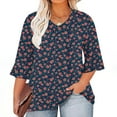 thumbnail image 2 of QQAMB Womens T-Shirts Plus Size 3/4 Sleeve Casual Printed V-Neck Pleated Summer Trendy Tunics Blouses Navy 5XL, 2 of 5