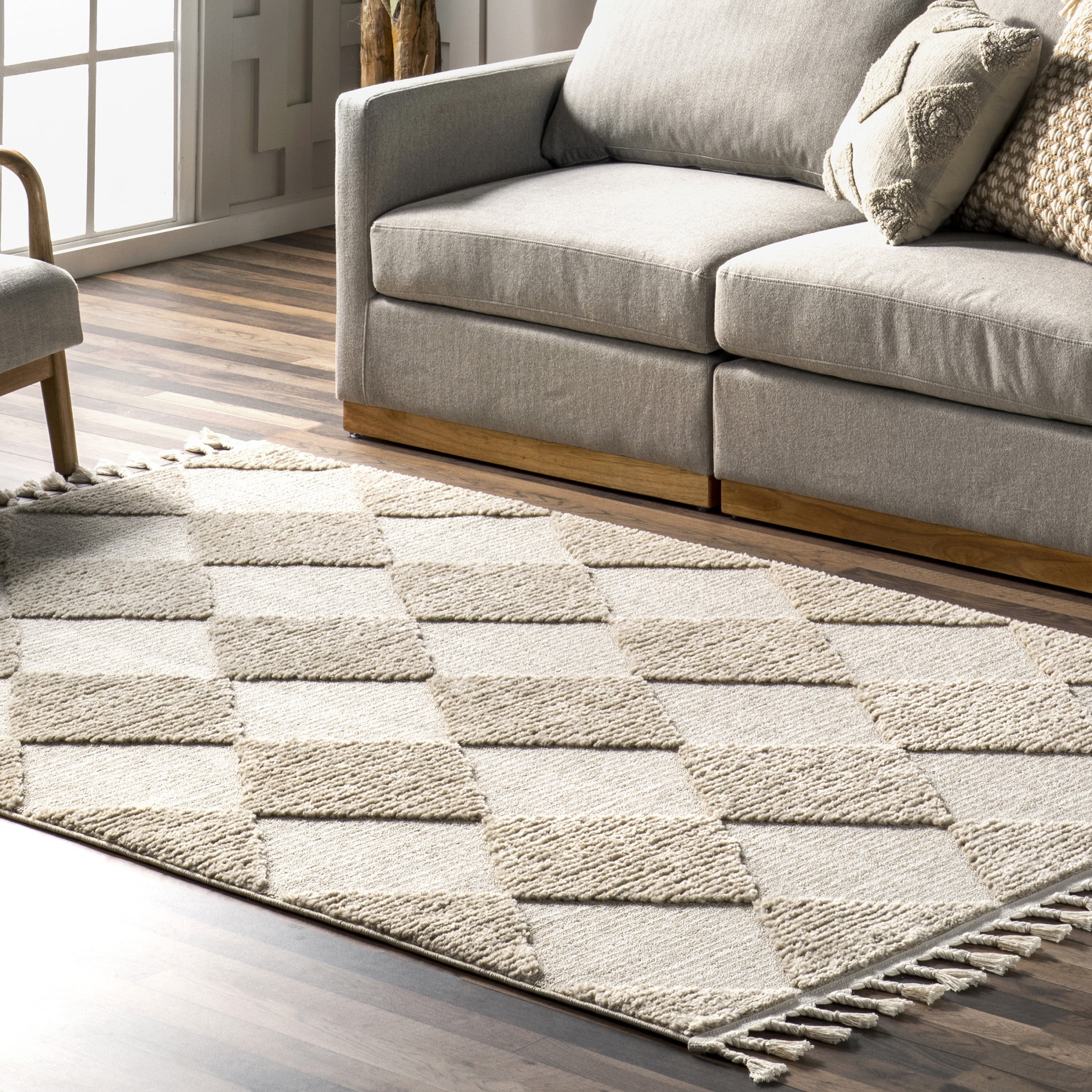 nuLOOM Marissa High/Low Diamond Tassel Area Rug, 2' 6" x 10', Runner, Marissa Beige