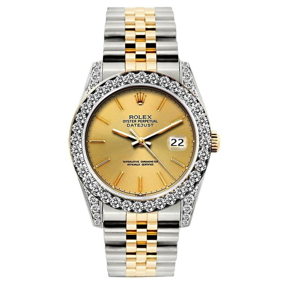 Pre-Owned Rolex Datejust 26MM 6917 Champagne Dial Diamond Bezel Two Tone Yellow Gold Jubilee Bracelet 1.2ct