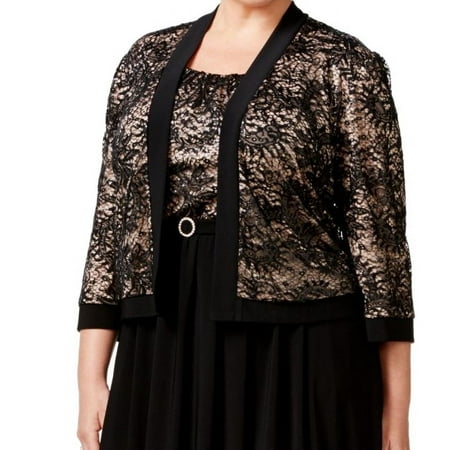 NWT R&M Richards Plus Size Belted Lace Dress, Black Taupe Size 18W