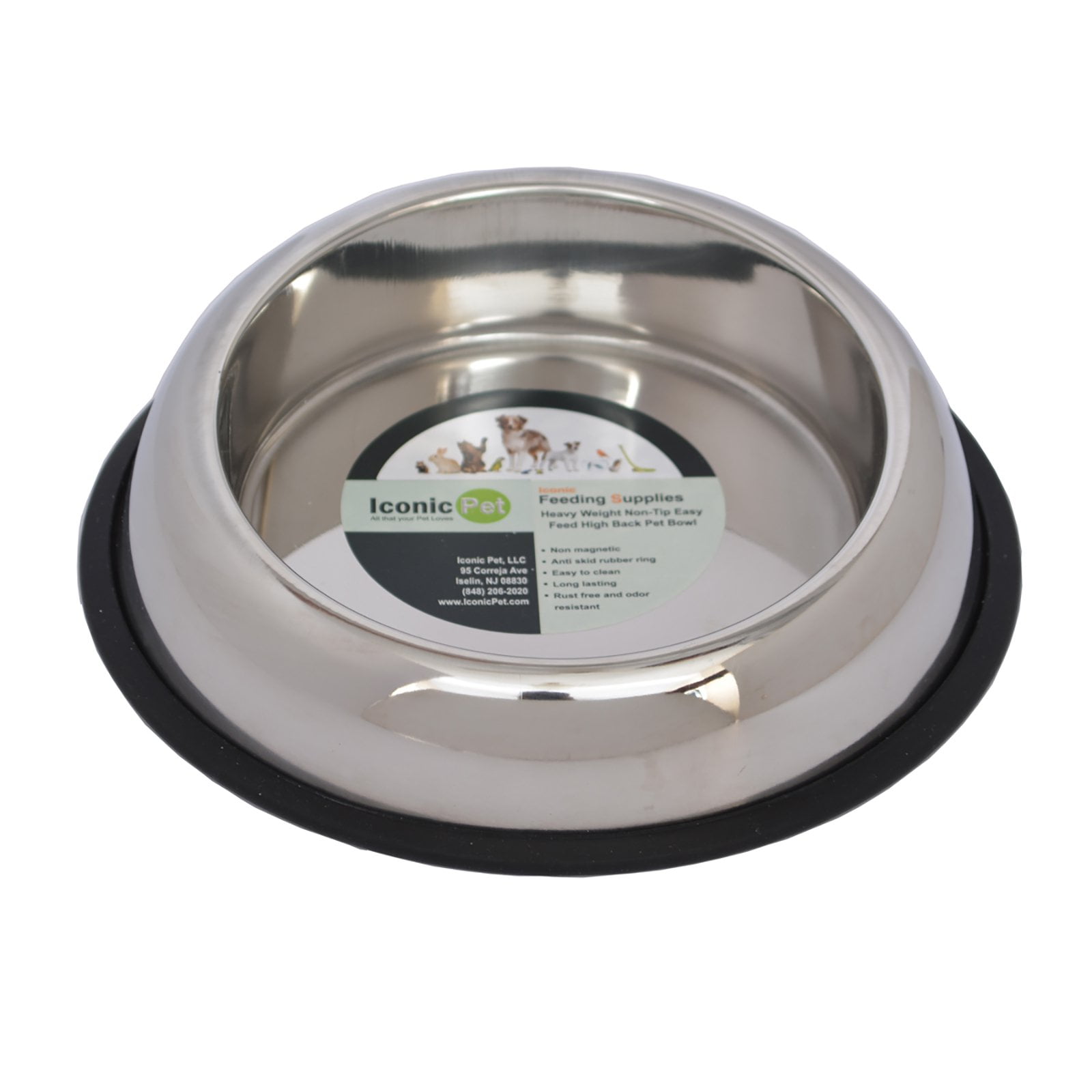 Iconic Pet Heavy Weight Non-Skid Easy Feed High Back Pet Bowl For Dog or Cat, 64 Oz, 8 Cup