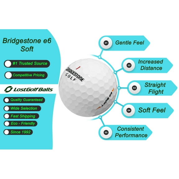 Pre-Owned 36 Bridgestone e6 Soft Golf Balls in Near Mint Condition, AAAA Quality, Recycled Used Golf Balls, Best Value Golf Balls, White