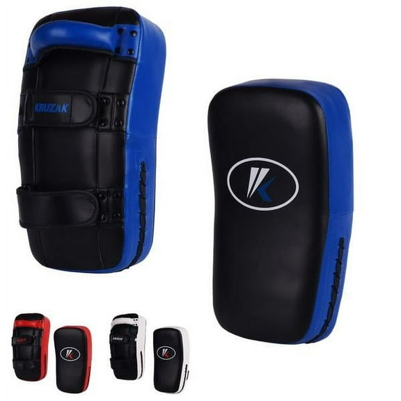 Kruzak Muay Thai Kick Pad for Training, Kicking Strike Shield for Kickboxing Martial Arts Sparring Taekwondo Muay Thai MMA Karate and Combat Sports (Sold as Single) (Black/Blue)
