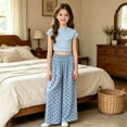 thumbnail image 2 of REDARER Girls Solid Short Sleeve Crop Top Polka Dot Elastic Waist Wide Leg Pants Casual Two Piece Summer Outfit, 2 of 6