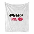 thumbnail image 1 of Wedding Soft Flannel Fleece Throw Blanket, Funny Stencil Art Lips Moustache Mr and Mrs Retro Design Art Print, Cozy Plush for Indoor and Outdoor Use, 70" x 90", Black Pink White, by Ambesonne, 1 of 6