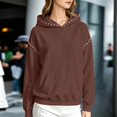 thumbnail image 2 of Trendfront Womens Studded Hoodies Solid Long Sleeve Hooded Sweatshirt Kangaroo Pocket Drop Shoulder Ribbed Casual Pullover Top, 2 of 6