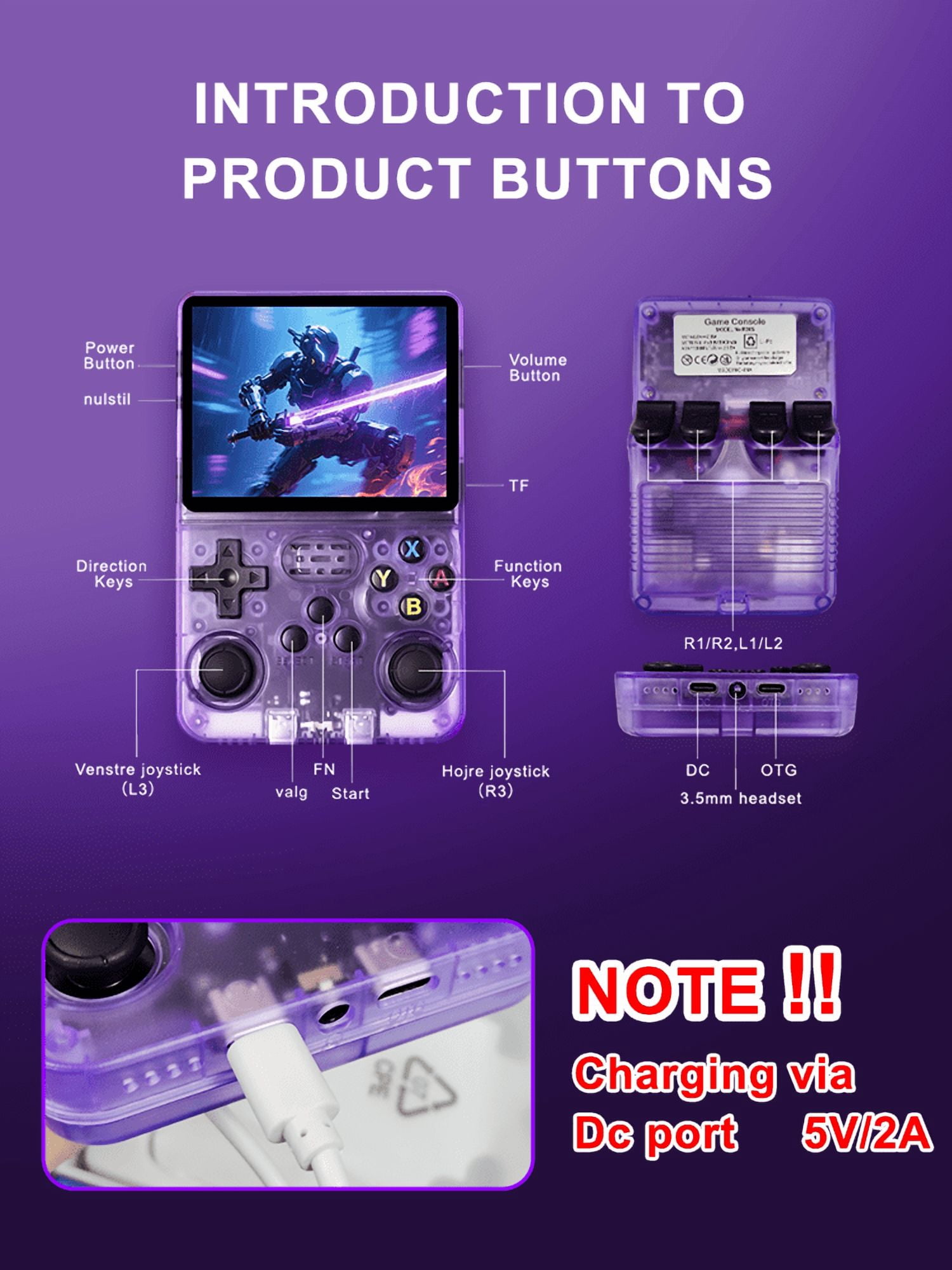 Endless Retro Fun: Purple R36S 128G Open Source Handheld with Large Screen, Big Memory & Big Battery