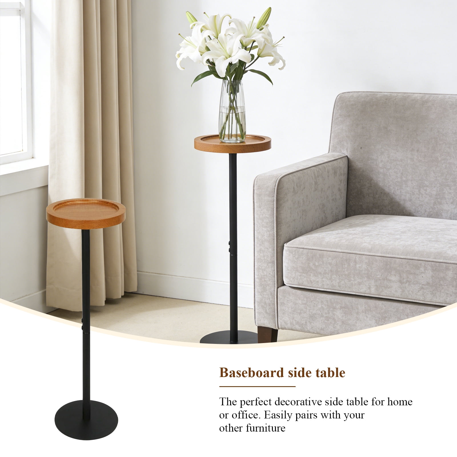 ManyFun Drink Table, Small Pedestal Side Table, Round Cocktail Table, Circle End Table with Metal Base, for Small Spaces