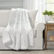 Lush Decor Emma Faux Fur Polyester Throw, 60x50, White, Single