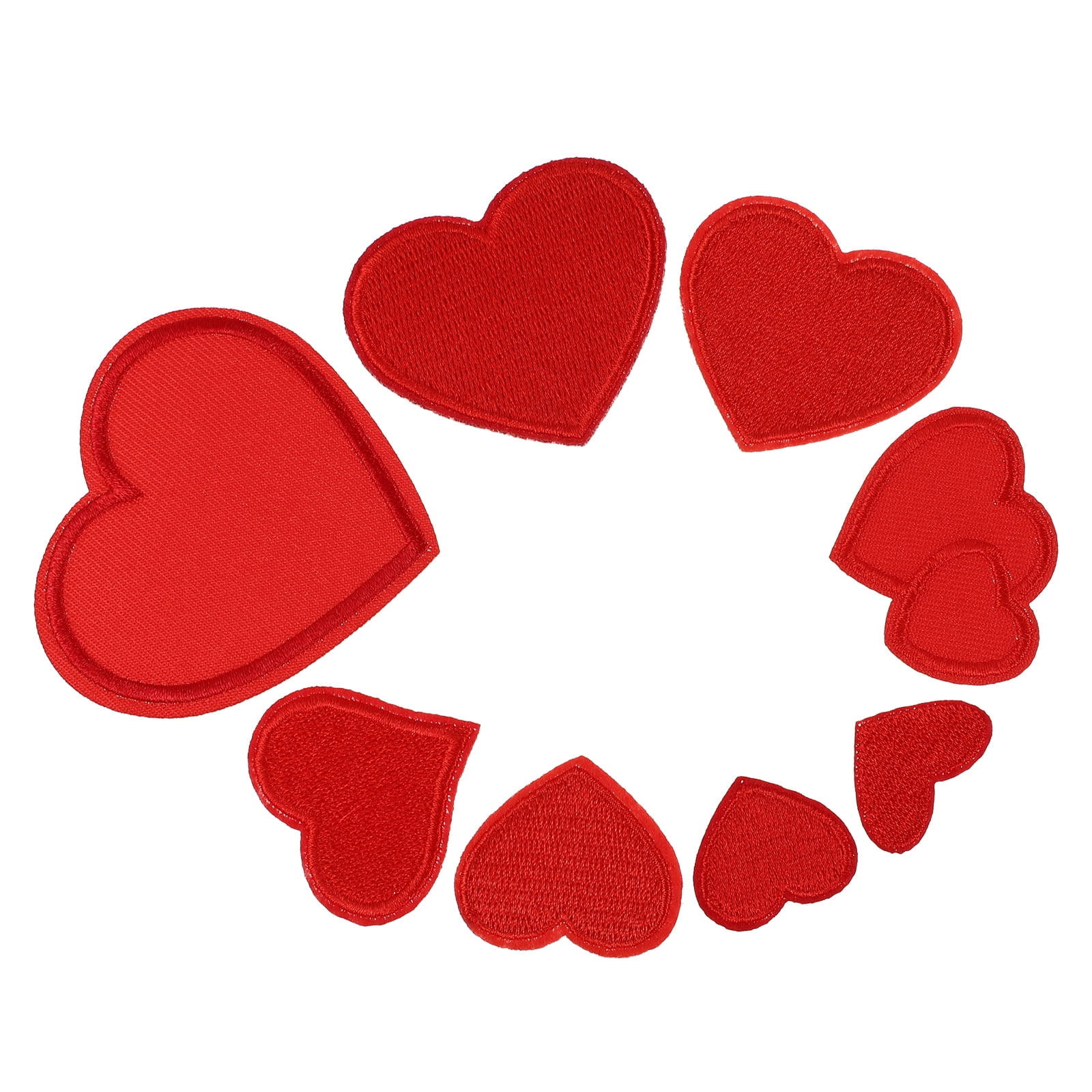 8 Pcs DIY Sew Decoration Appliques Stickers Red Heart Shaped Embroidery Patches for Clothes Dress Hat Jeans Repairing