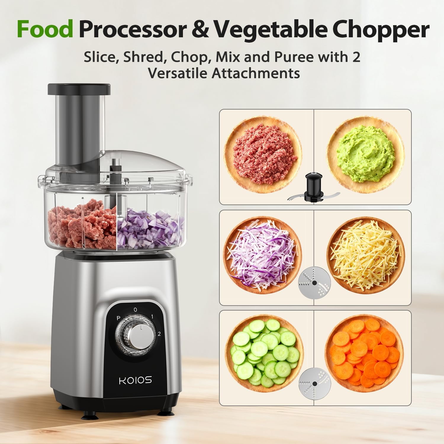 1000W Blender Food Processor Combo with Meat Grinder and Spice Chopper, 4-in-1 All-in-One Kitchen System for Smoothies and Meal Prep