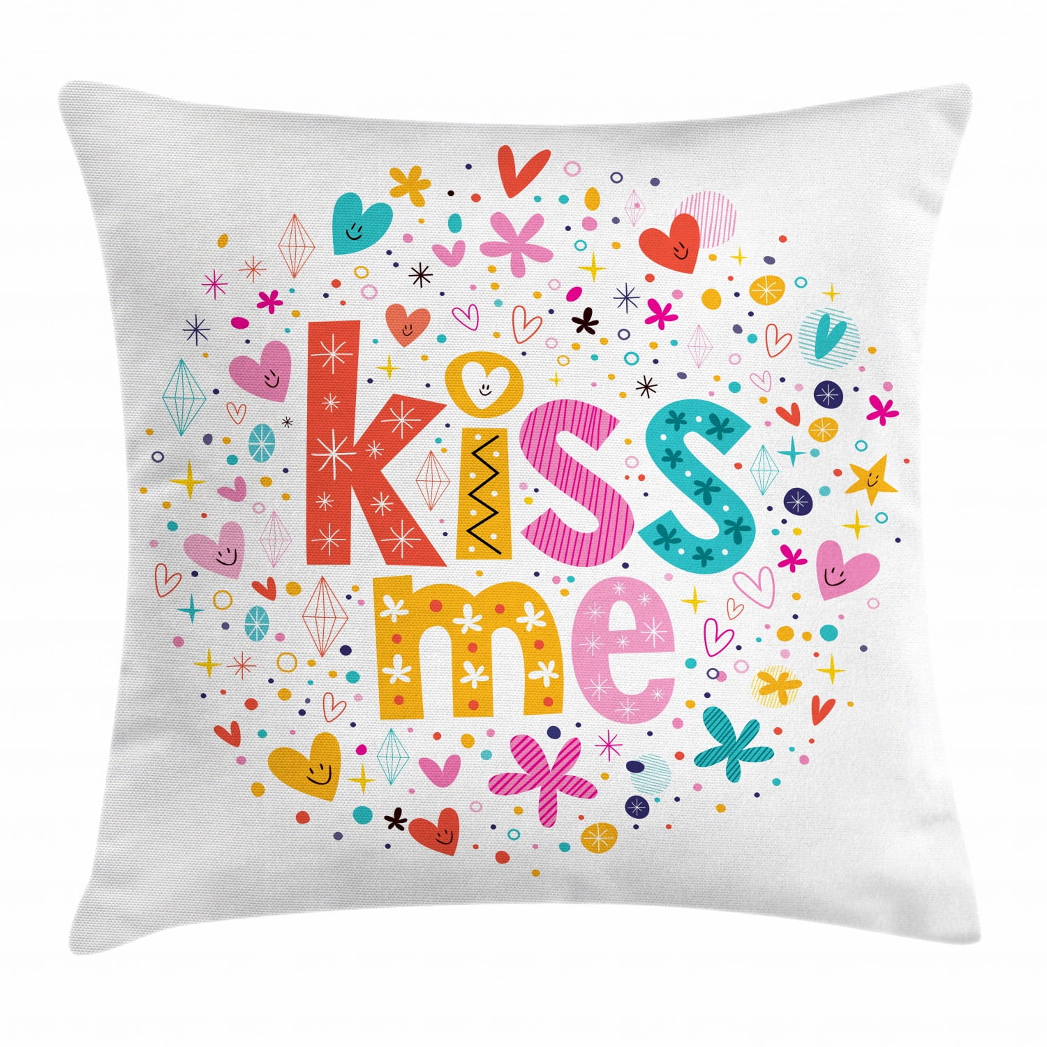 Kiss Me Throw Pillow Cushion Cover, Retro Romantic Typography with