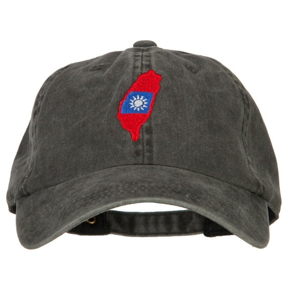 Taiwan Flag Map Embroidered Washed Cotton Twill Cap - Black OSFM