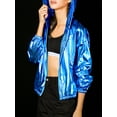 thumbnail image 6 of INSPIRE CHIC Women's Jacket Shiny Long Sleeve Lightweight Zipper Hooded Metallic Jacket S Blue, 6 of 9