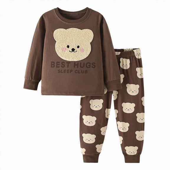 NIEWTR Toddler Outfits Girls Girls 2Pcs Pajamas Set with Full Length Pants Soft Loungewear Print Pullover Top & Elastic Waist Pants for 2T-5T Daily Sleep Clothes(A-Brown,2-3 Years)
