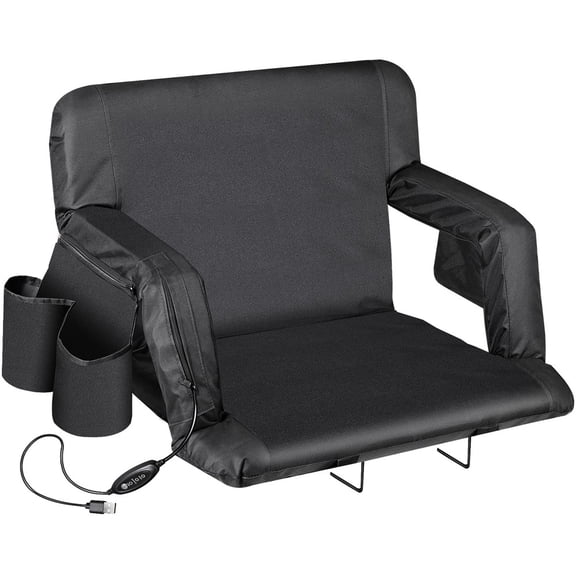 HOWEN 25-inch Wide Heated Stadium Seat for Bleachers, Portable Folding Stadium Chair with Back Support and Battery-Powered Cushion for Outdoor Events
