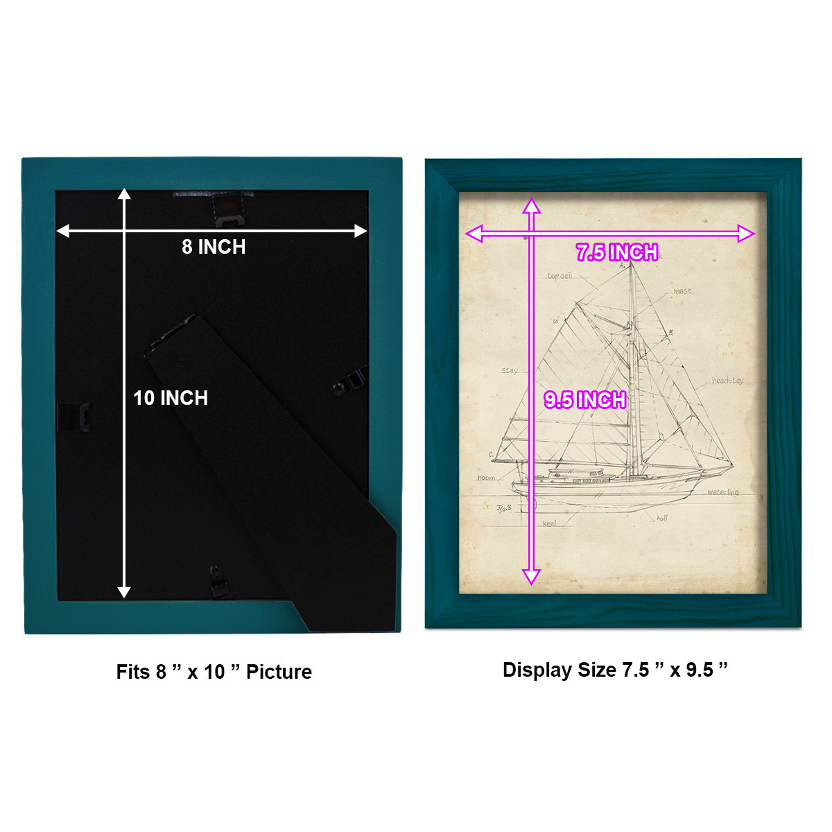 Sailboat Blueprint III -Framed Print w/glass-Ocean Blue