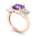 thumbnail image 2 of Clara Pucci 14K Rose Gold Solid Gold Alexandrite Three-Stone Anniversary Ring for Women - 4 cttw Square Emerald Cut, 2 of 7