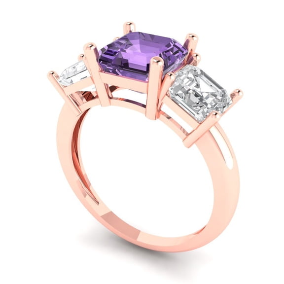 4.0ct square emerald cut alexandrite 18k rose gold 3 stone Bridal Wedding Engagement Promise Anniversary Ring for Women size 3.75
