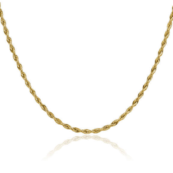 14K Solid Yellow Gold 3mm Rope Chain Twisted Link Necklace