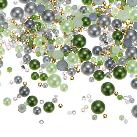 Uxcell 30g Flatback Pearls and Rhinestones 3mm-10mm for Art Crafts, Green Grey
