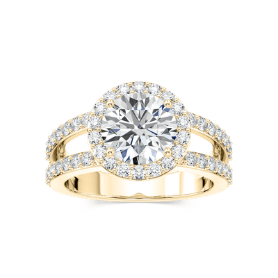 1ct-2.5ct CVD Lab Grown Diamond Split Shank Engagement Ring in 14K Yellow Gold.