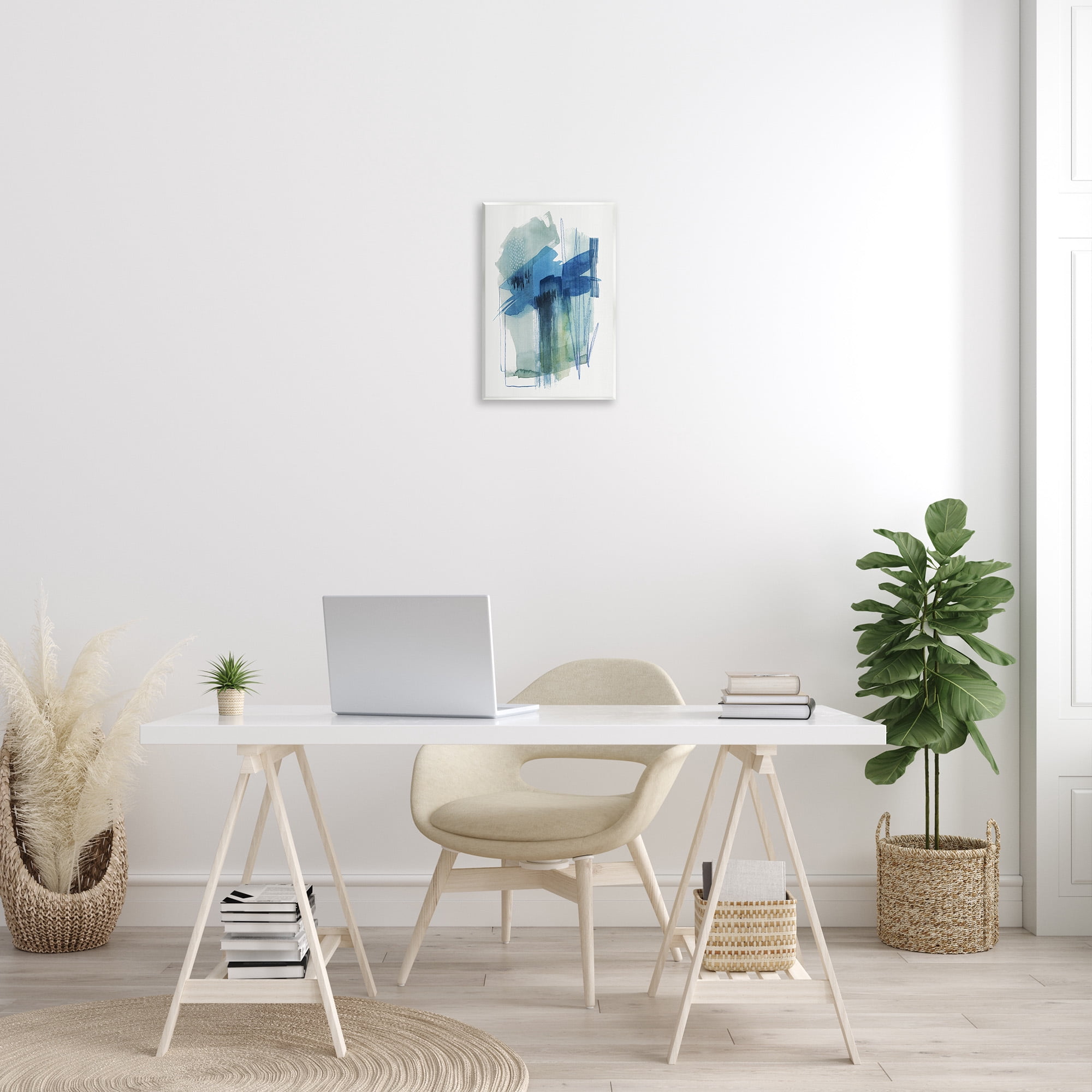 Stupell Industries Blue Scribbles Painting Abstract Painting Unframed Art Print Wall Art, 13 x 19