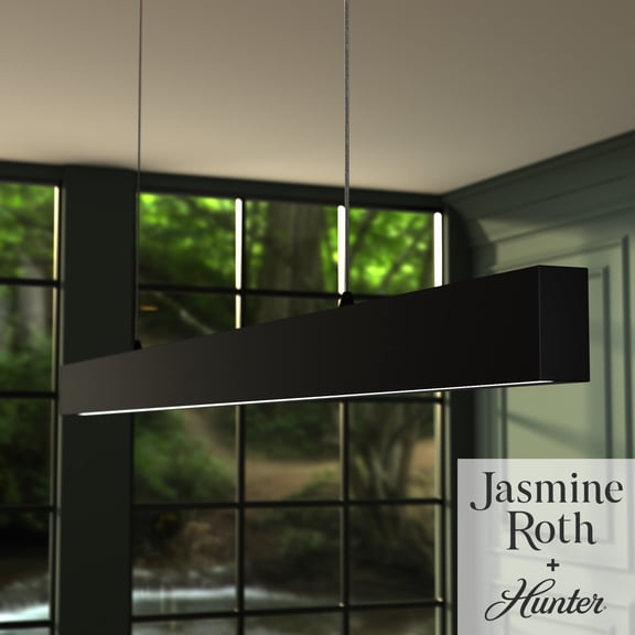 Hunter - Canoga 1-light Matte Black, Extra Large Chandelier, Dimmable, Modern Style, Linear Shaped, for Bedrooms, Dining, Living Rooms - 13122