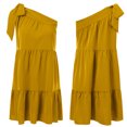 thumbnail image 3 of Vestidos De Playa Vestido corto de mujer con pliegues y cuello de un hombro para cóctel (amarillo L) Ygjytge para Mujer Amarillo T S, 3 of 6