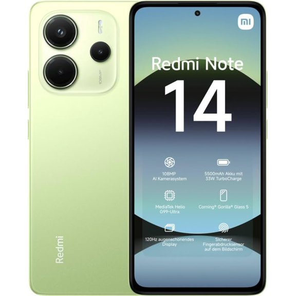 Xiaomi Redmi Note 14 4G LTE for Tmobile Mint Tello Global 256GB   8GB 6.67" 120Hz 108MP AI Camera Unlocked Global Version Dual Sim Lime Green