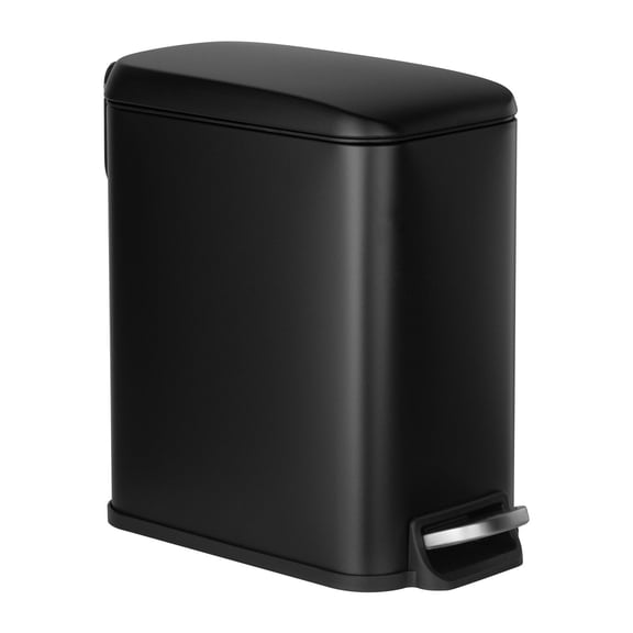 Slim Bathroom Trash Can with Step Pedal and Soft Close Lid, 6L Capacity, Detachable Inner Bin, Space-Saving Steel Garbage Can for Bathroom, Bedroom, Kitchen, Dorm, or Office Use, Black