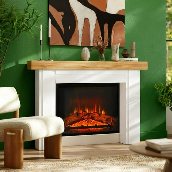 TIMOREN 51.2" Fireplace Mantel Surround, Freestanding Fireplace Surround with Leg for Electric Fireplaces, Wooden Frame with Natural Wood-Grain Top for Living Room, Entryway, or Bedroom