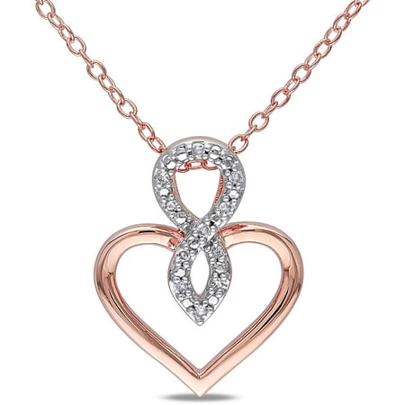 Miabella Diamond-Accent Diamond Pink Rhodium-Plated Sterling Silver Infinity Heart Pendant
