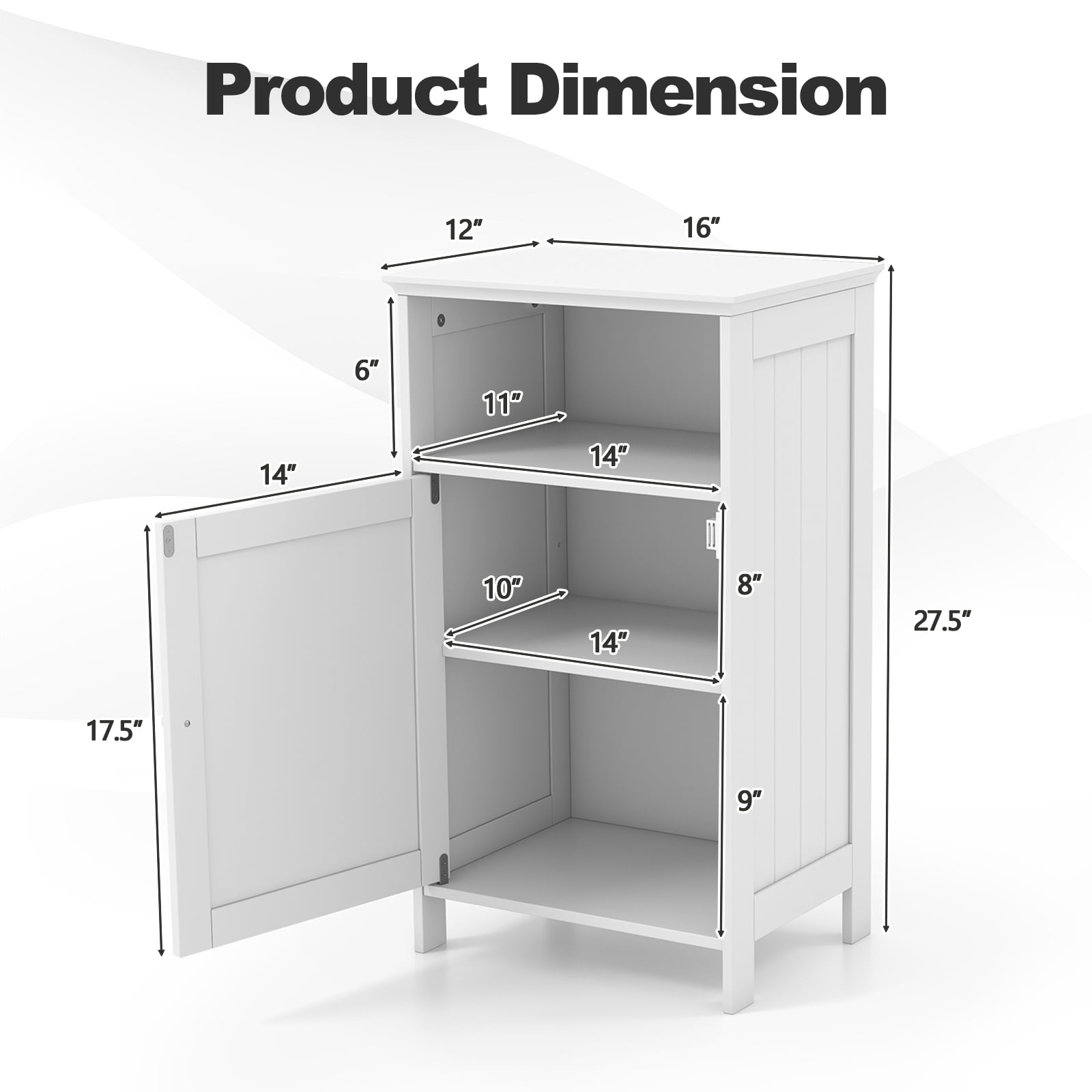 Gymax Bathroom Floor Storage Cabinet Side Table Adjustable Shelf Organize Freestanding